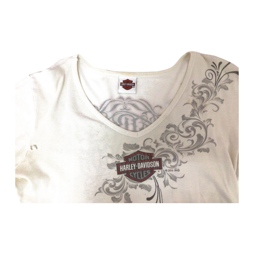 1617 Harley Davidson Y2K Tattoo Filigree Logo Long Sleeve T Shirt White XL