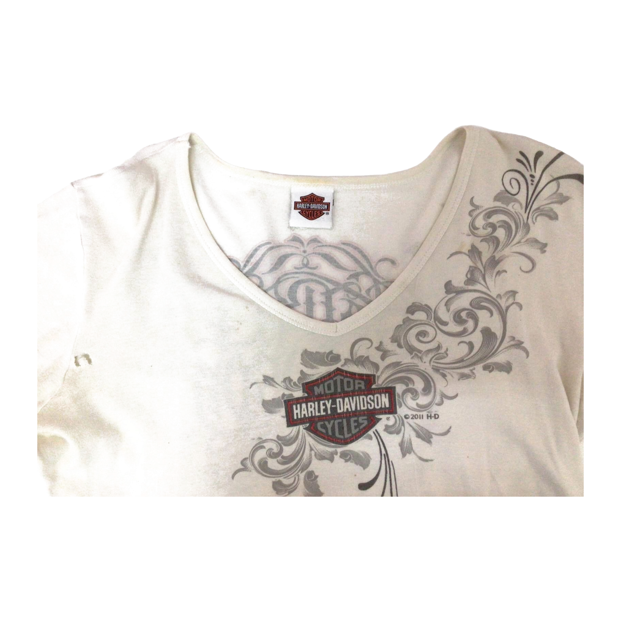 1617 Harley Davidson Y2K Tattoo Filigree Logo Long Sleeve T Shirt White XL