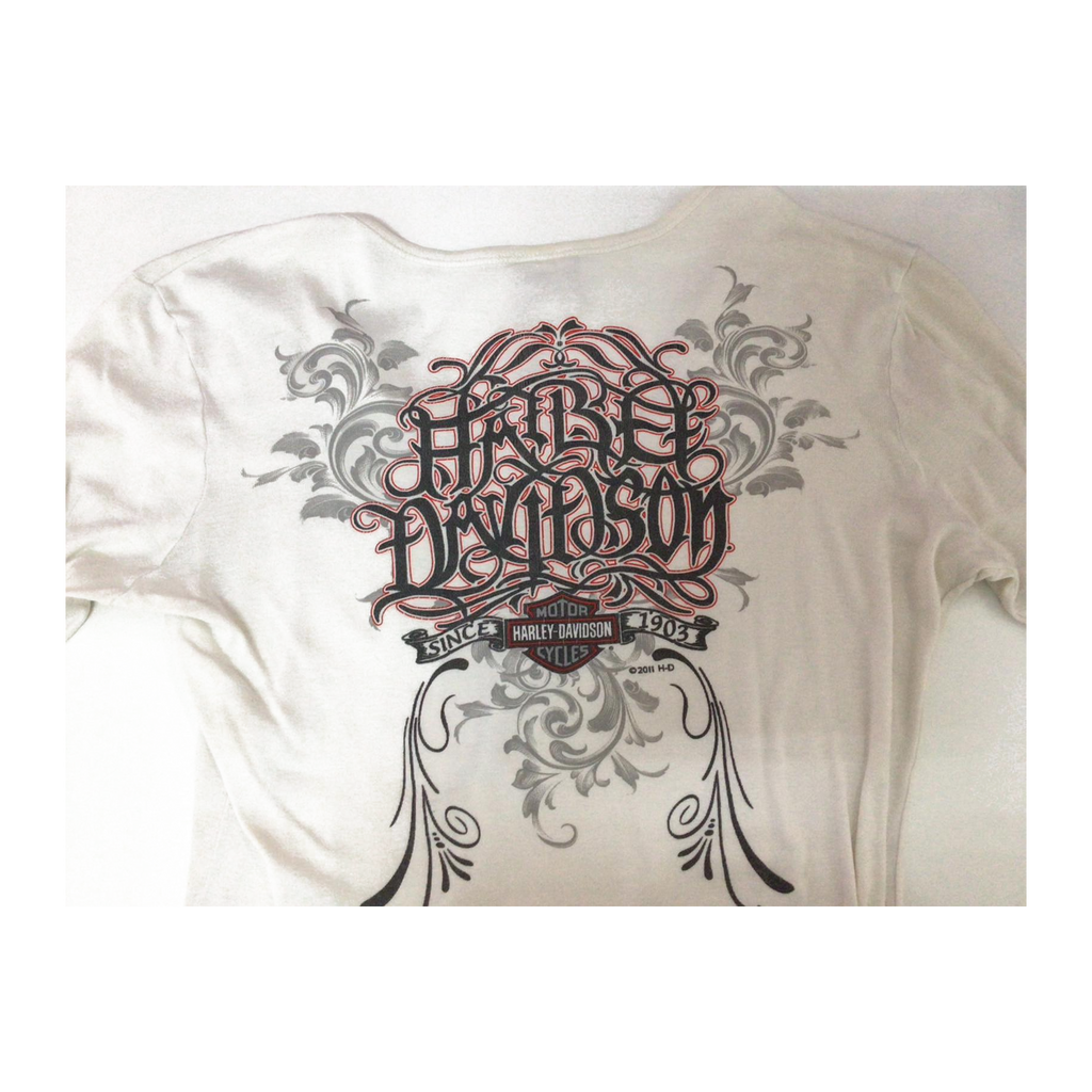 1617 Harley Davidson Y2K Tattoo Filigree Logo Long Sleeve T Shirt White XL