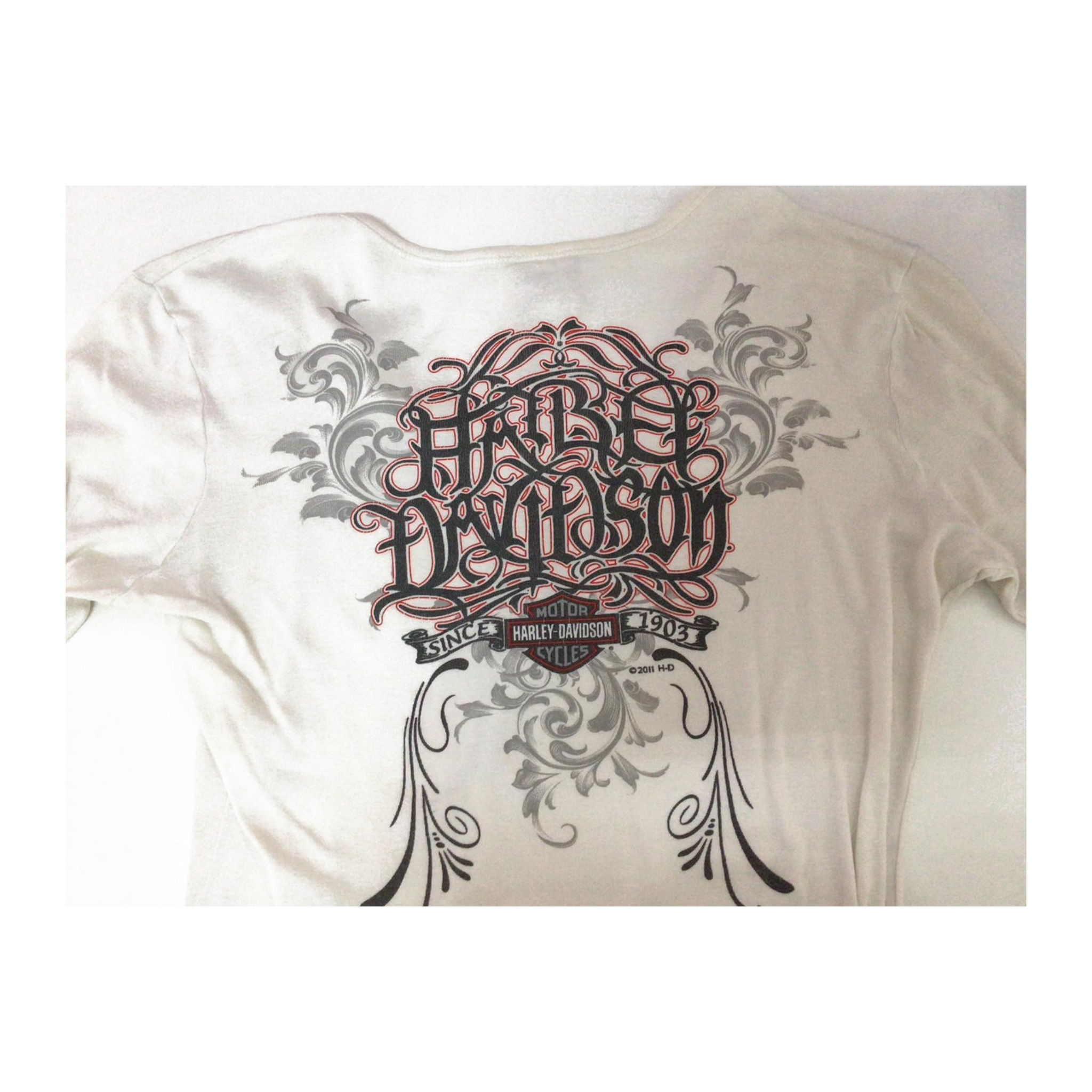 1617 Harley Davidson Y2K Tattoo Filigree Logo Long Sleeve T Shirt White XL
