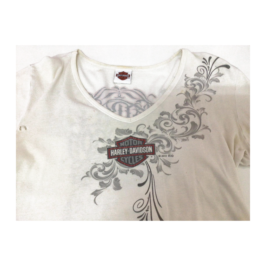1617 Harley Davidson Y2K Tattoo Filigree Logo Long Sleeve T Shirt White XL