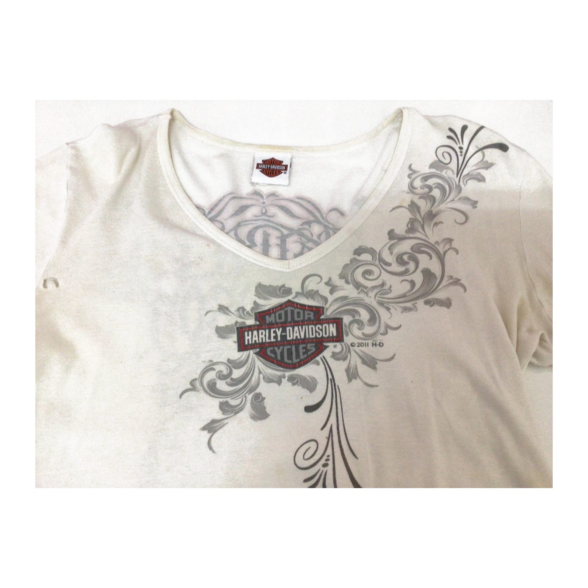 1617 Harley Davidson Y2K Tattoo Filigree Logo Long Sleeve T Shirt White XL