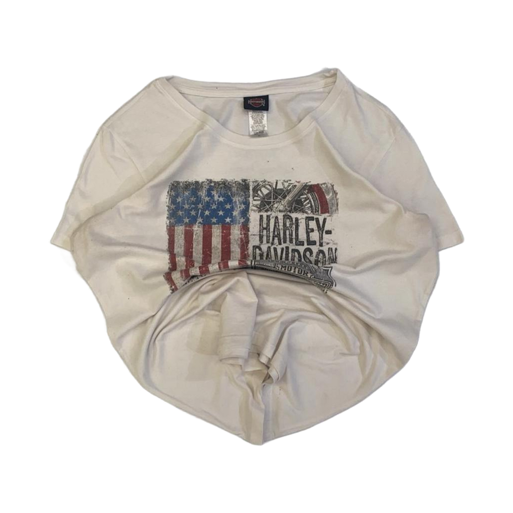1622 Harley Davidson Women's American Flag Short Sleeve T Shirt White XL