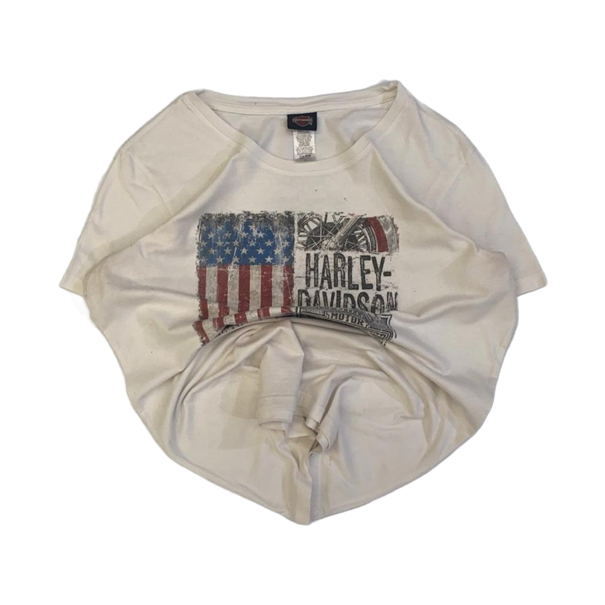 1622 Harley Davidson Women's American Flag Short Sleeve T Shirt White XL