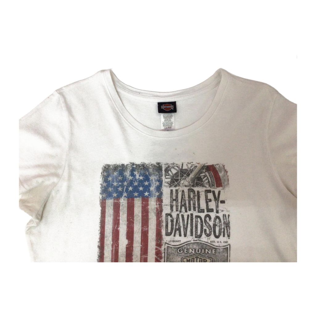1622 Harley Davidson Women's American Flag Short Sleeve T Shirt White XL