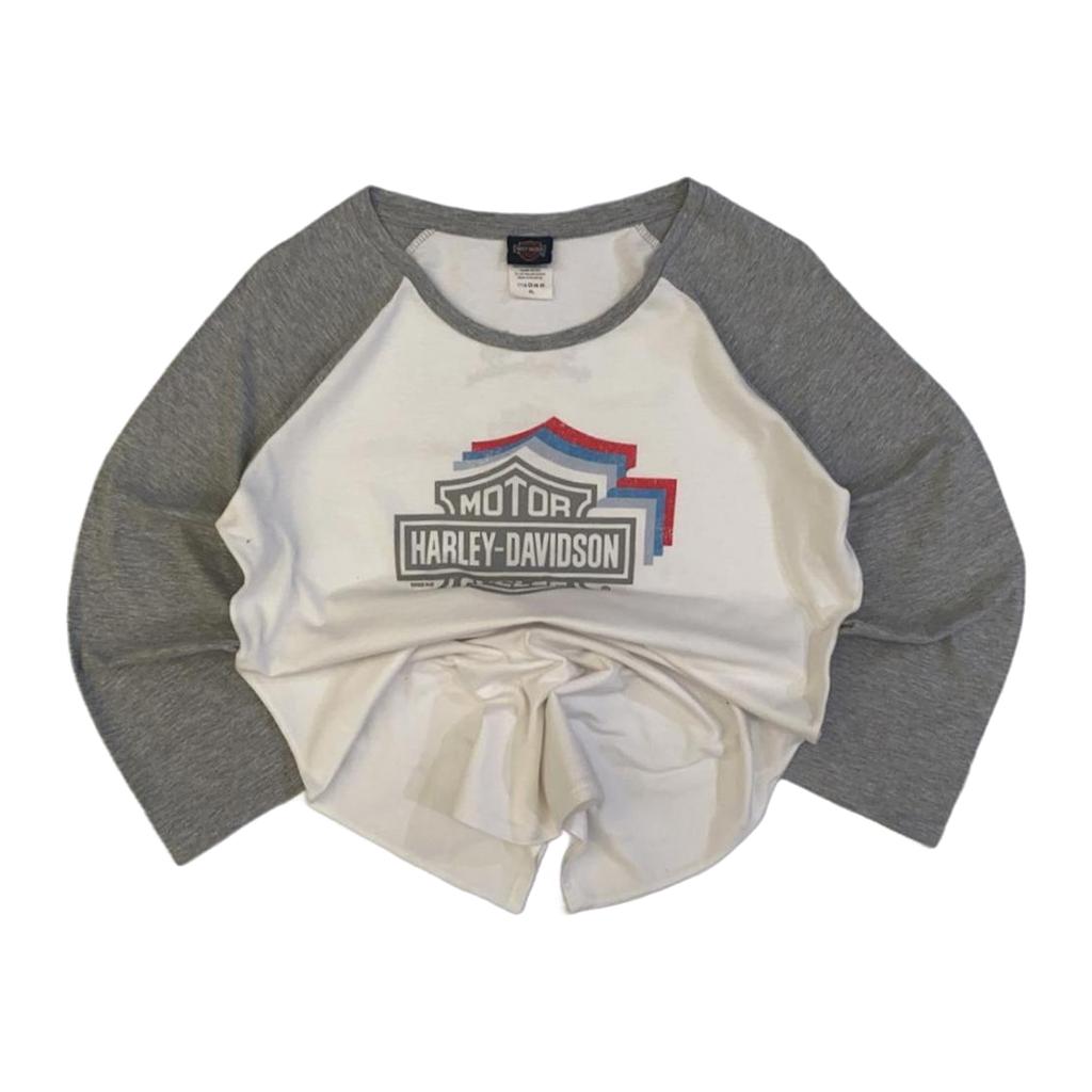 1623 Harley Davidson Women's Logo Graphic Long Sleeve Baseball Style T Shirt White XL