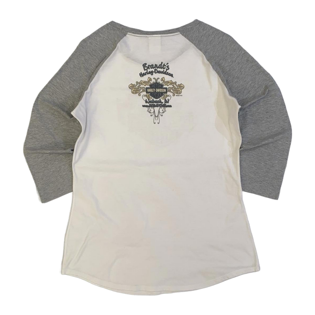 1623 Harley Davidson Women's Logo Graphic Long Sleeve Baseball Style T Shirt White XL