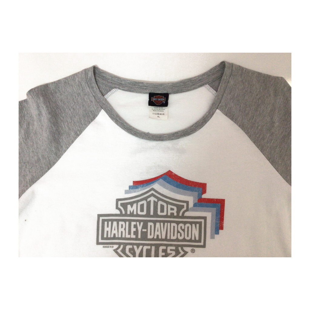 1623 Harley Davidson Women's Logo Graphic Long Sleeve Baseball Style T Shirt White XL