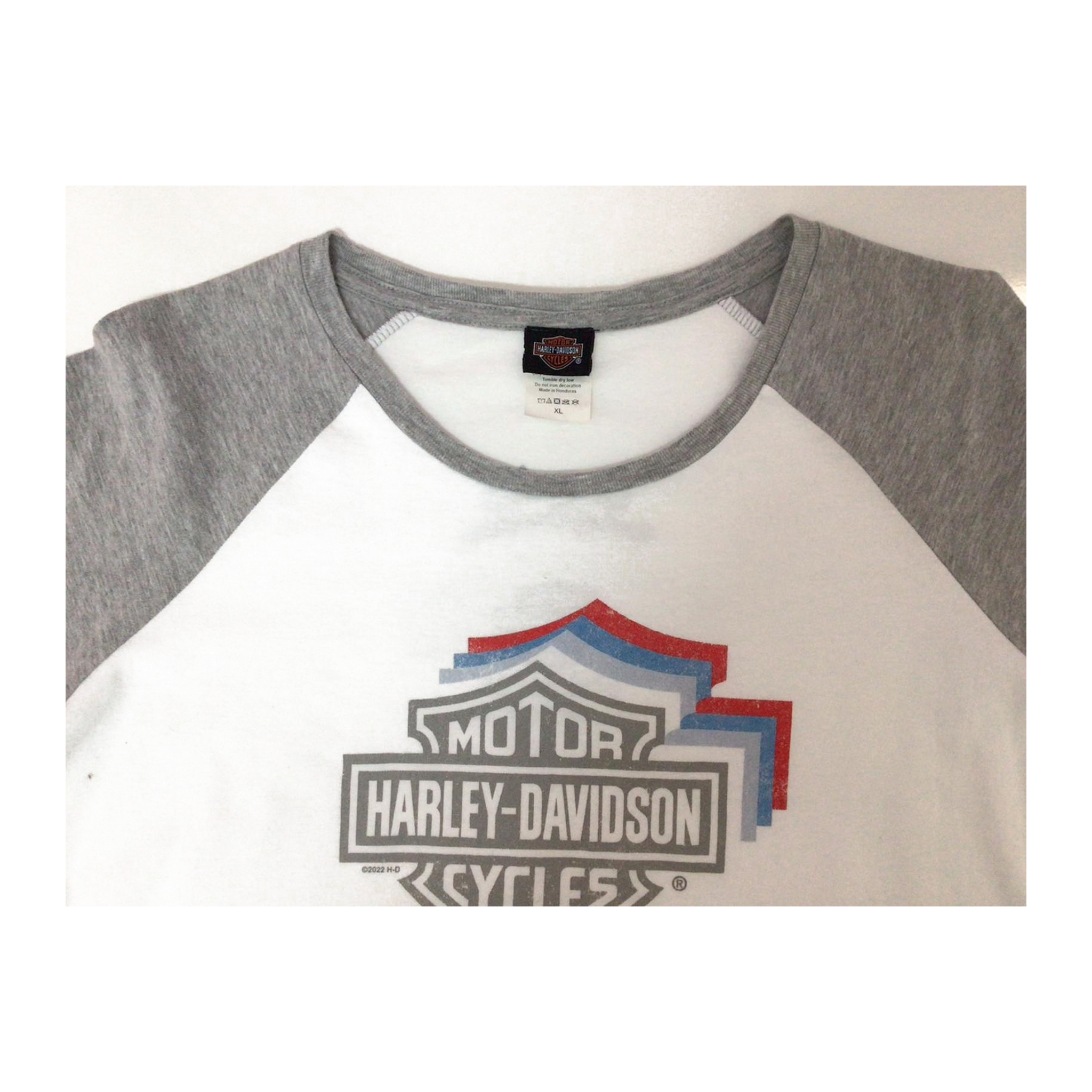 1623 Harley Davidson Women's Logo Graphic Long Sleeve Baseball Style T Shirt White XL