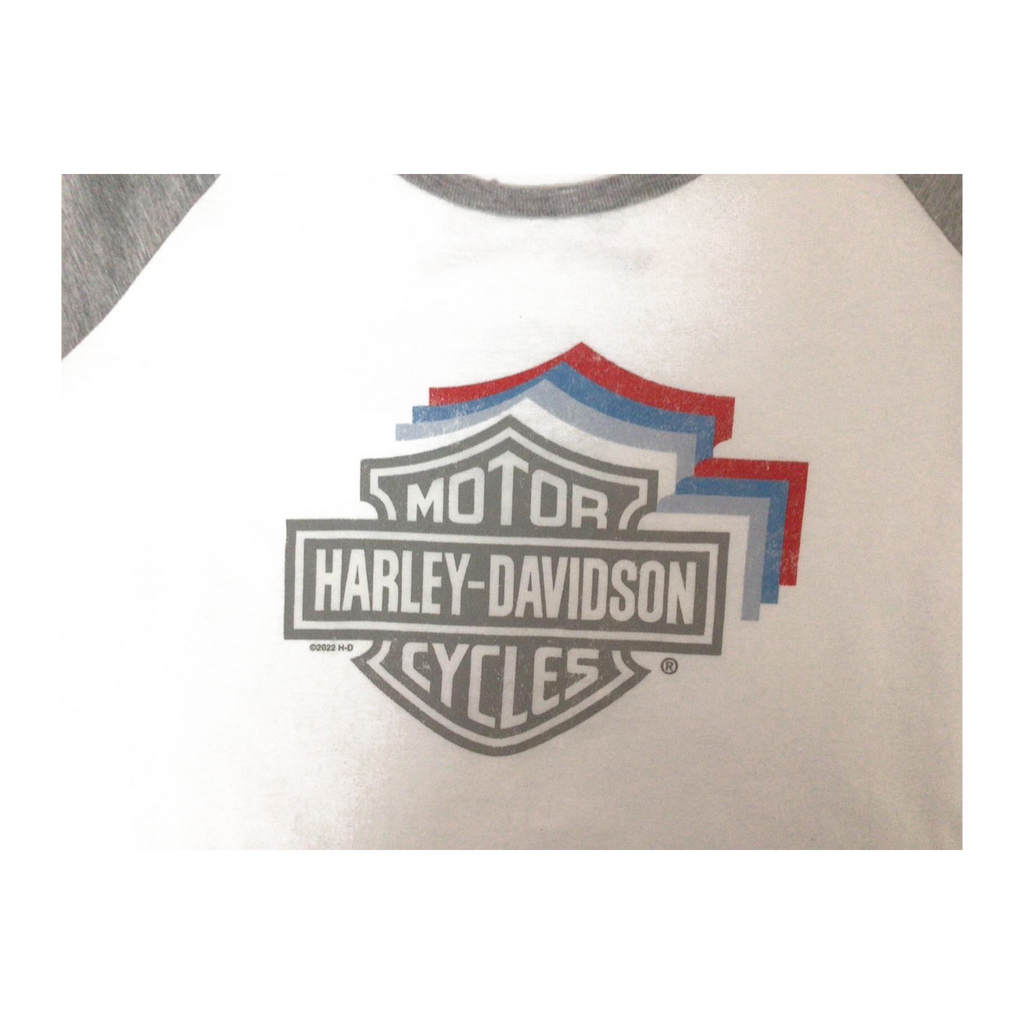 1623 Harley Davidson Women's Logo Graphic Long Sleeve Baseball Style T Shirt White XL