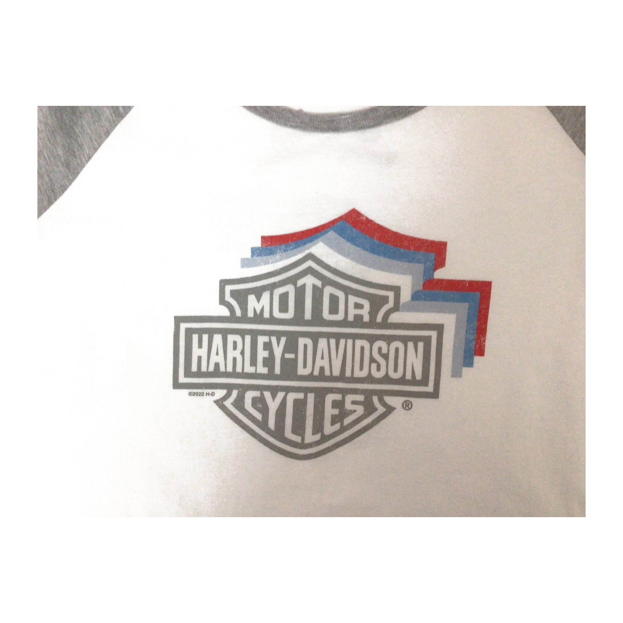 1623 Harley Davidson Women's Logo Graphic Long Sleeve Baseball Style T Shirt White XL