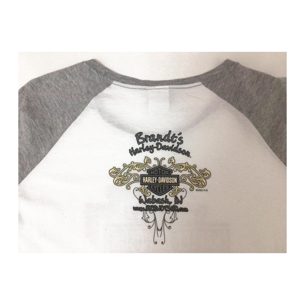 1623 Harley Davidson Women's Logo Graphic Long Sleeve Baseball Style T Shirt White XL