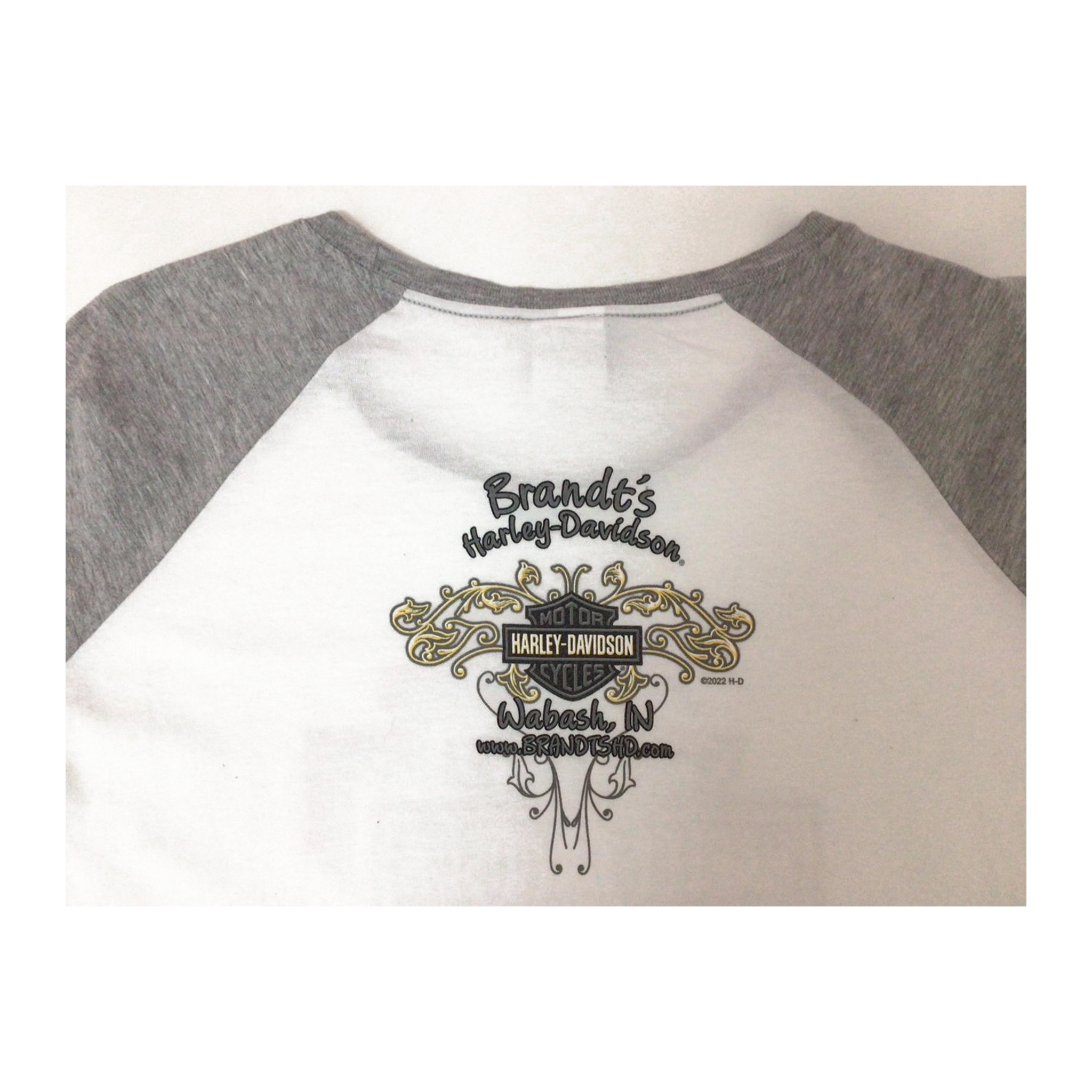 1623 Harley Davidson Women's Logo Graphic Long Sleeve Baseball Style T Shirt White XL