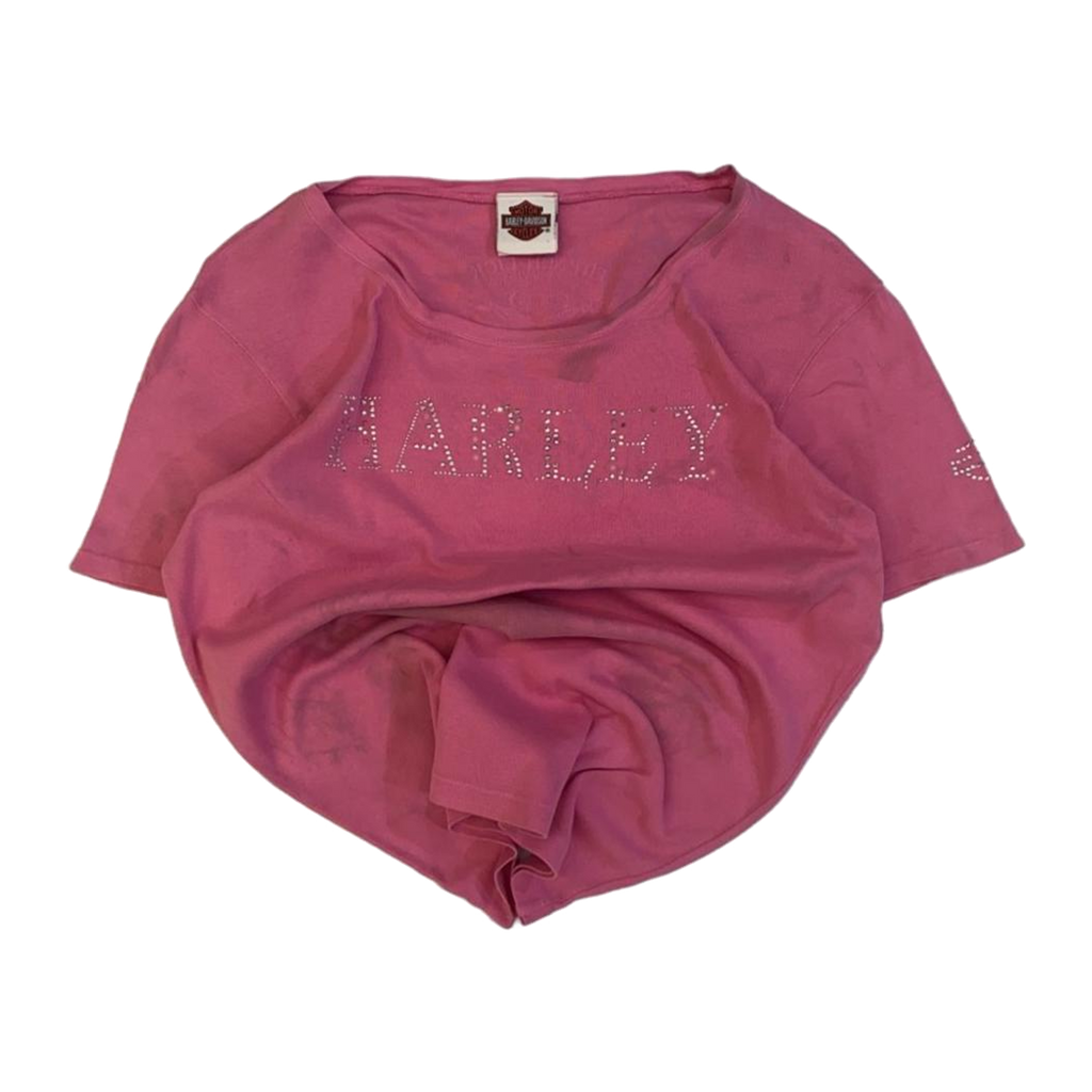 1625 Harley Davidson Women's Bedazzled Logo Short Sleeve T Shirt Pink M