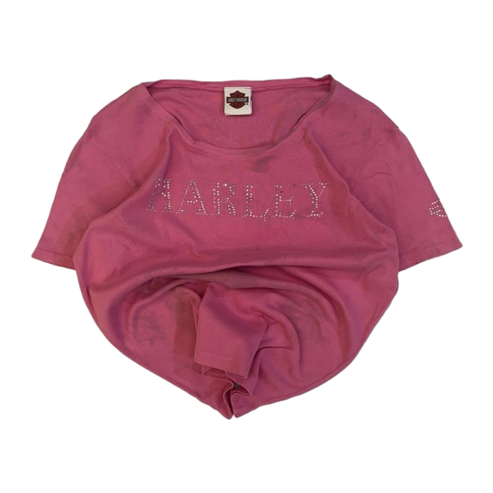 Harley Davidson Women's Bedazzled Logo Short Sleeve T Shirt Pink M