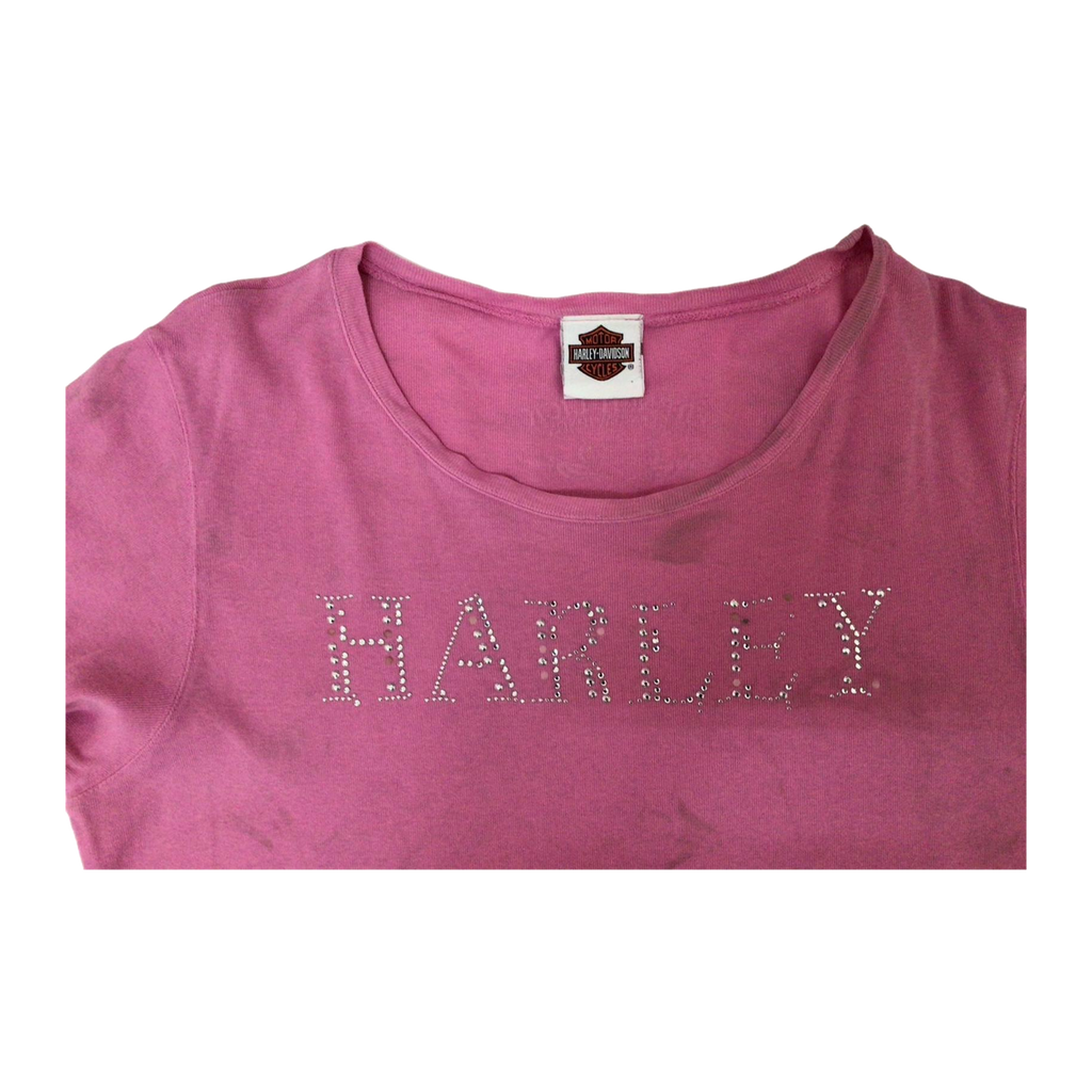 1625 Harley Davidson Women's Bedazzled Logo Short Sleeve T Shirt Pink M