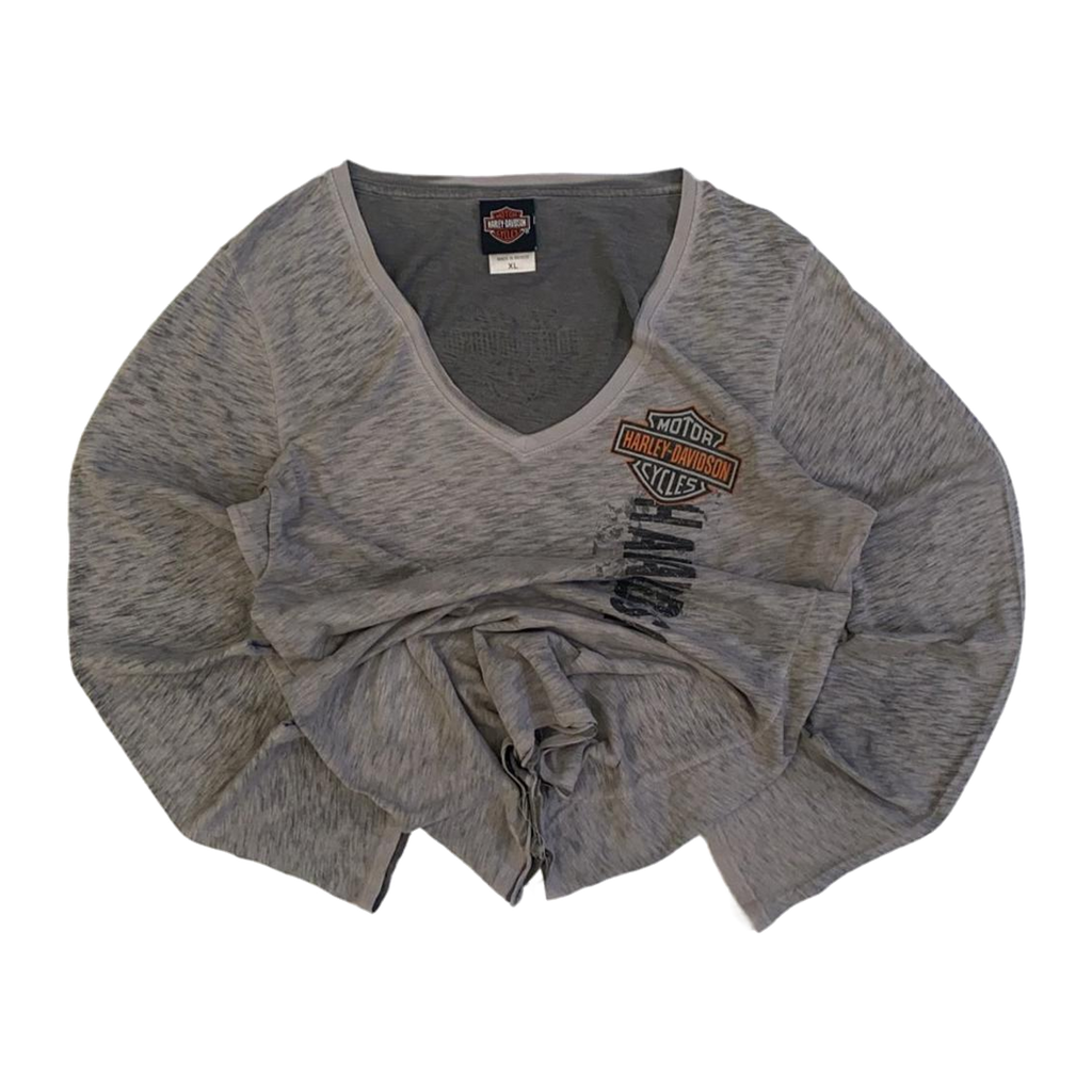 1626 Harley Davidson Women's Logo Long Sleeve V Neck T Shirt Grey XL