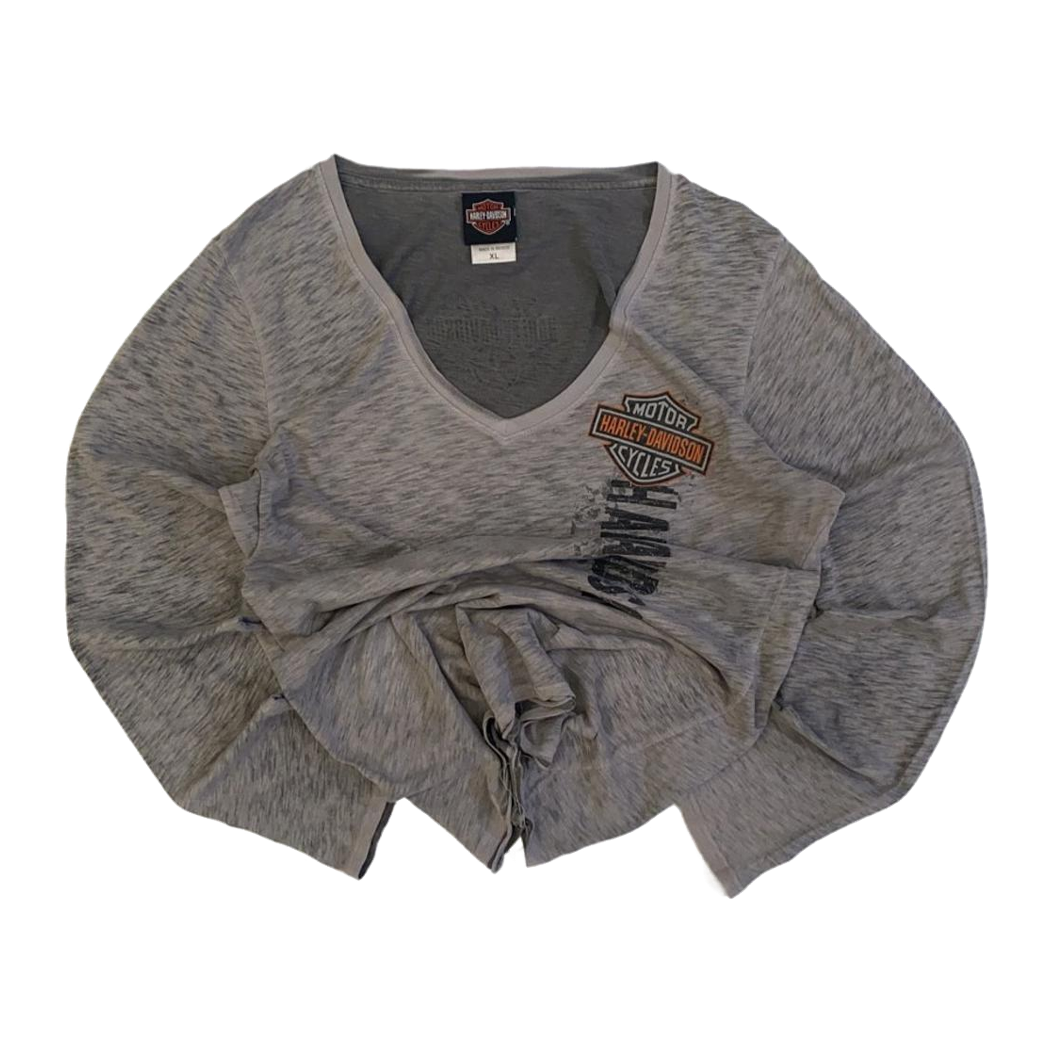 1626 Harley Davidson Women's Logo Long Sleeve V Neck T Shirt Grey XL