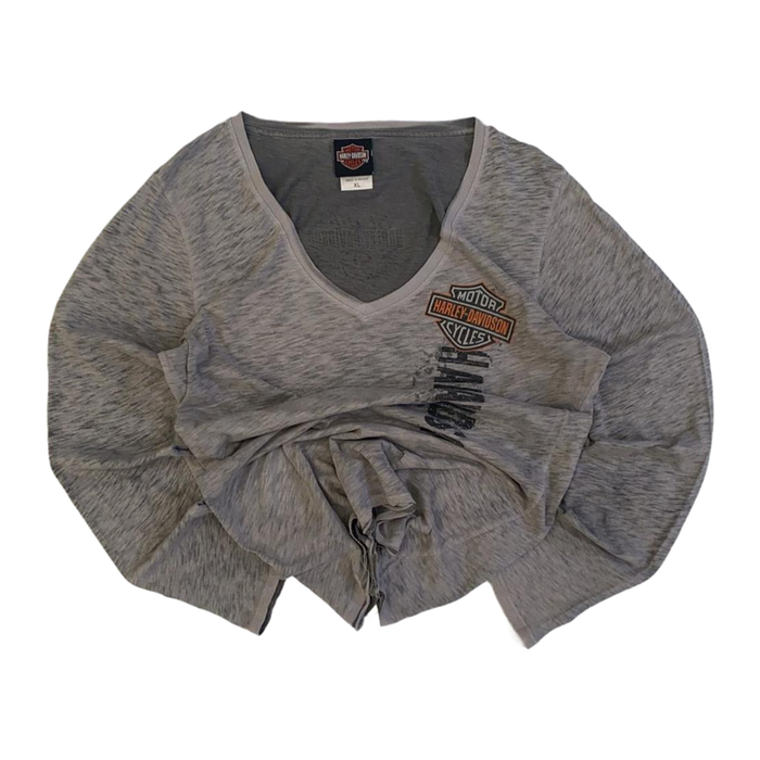 Harley Davidson Women's Logo Long Sleeve V Neck T Shirt Grey XL