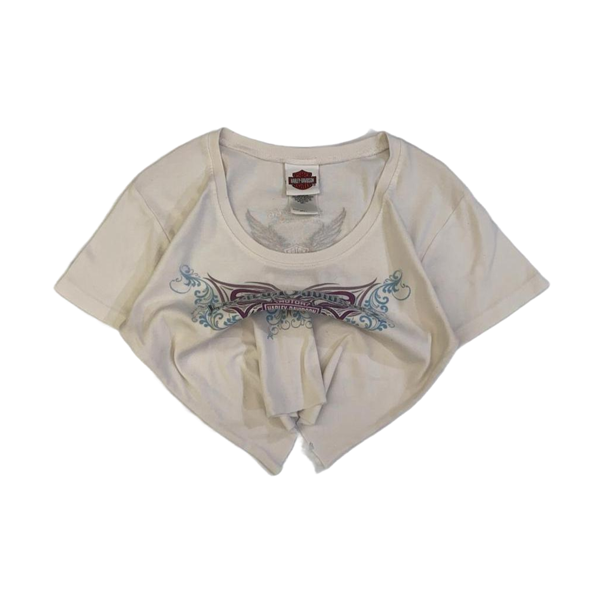 1628 Harley Davidson Women's Y2K Tattoo Style Logo Short Sleeve T Shirt White L