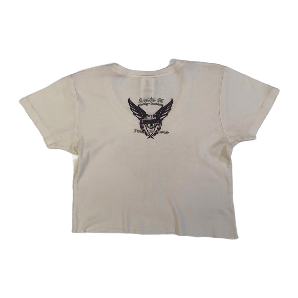 1628 Harley Davidson Women's Y2K Tattoo Style Logo Short Sleeve T Shirt White L