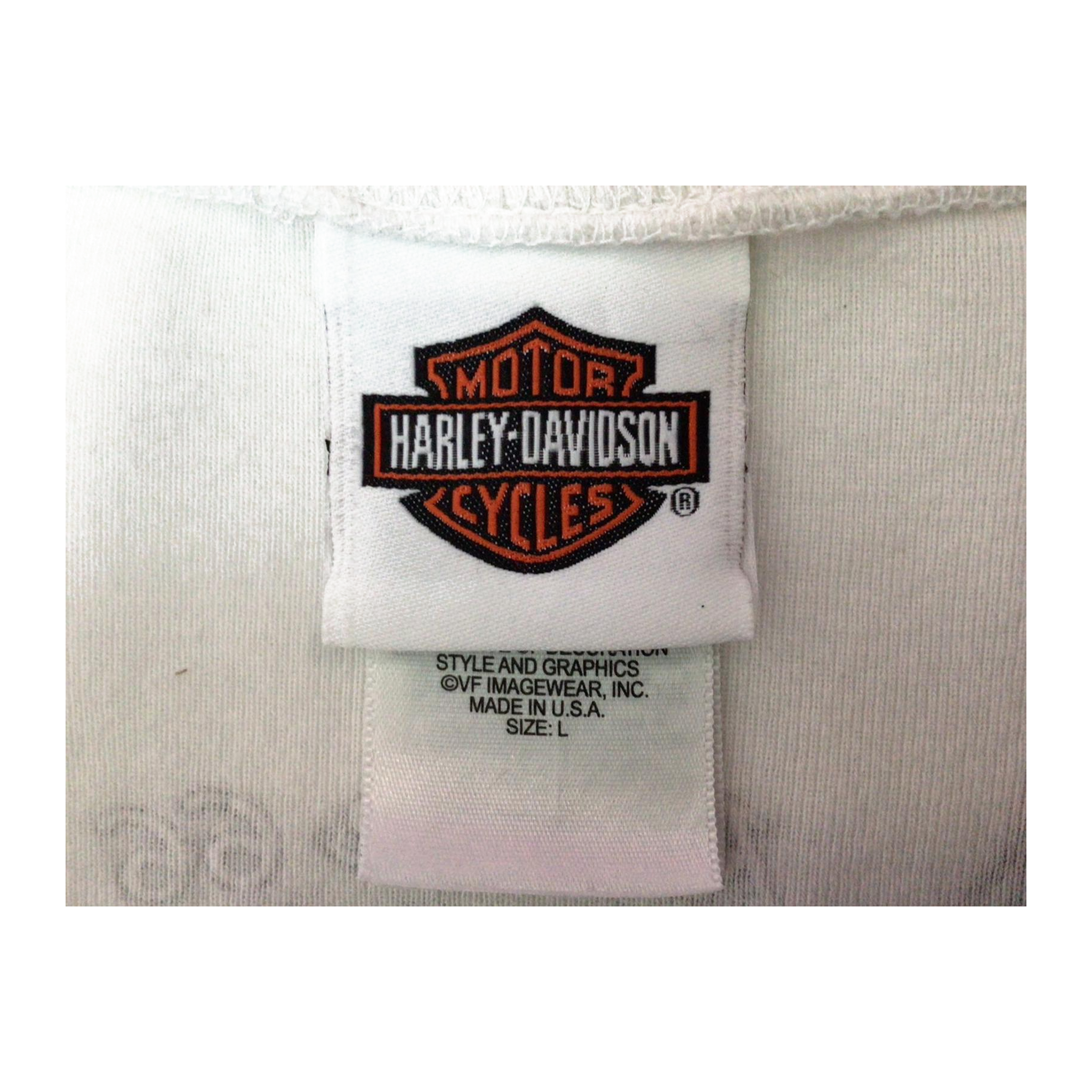 1628 Harley Davidson Women's Y2K Tattoo Style Logo Short Sleeve T Shirt White L