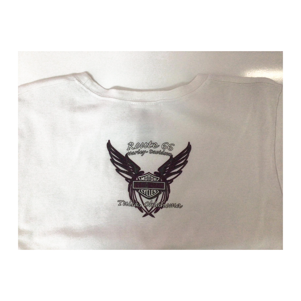 1628 Harley Davidson Women's Y2K Tattoo Style Logo Short Sleeve T Shirt White L
