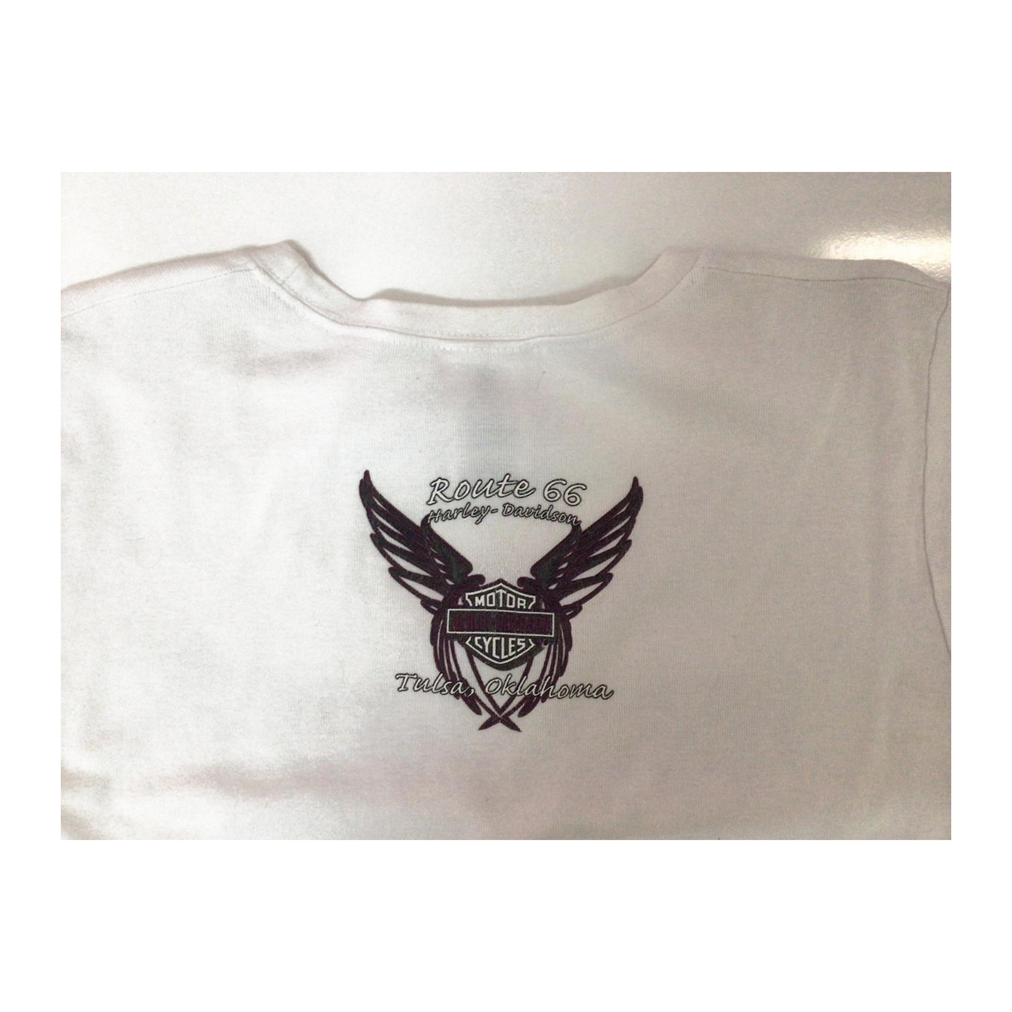 1628 Harley Davidson Women's Y2K Tattoo Style Logo Short Sleeve T Shirt White L