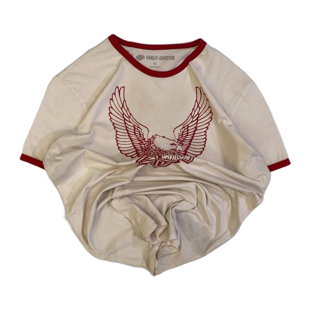 1636 Harley Davidson Women's Eagle Logo Contrast Rib Short Sleeve T Shirt White XL