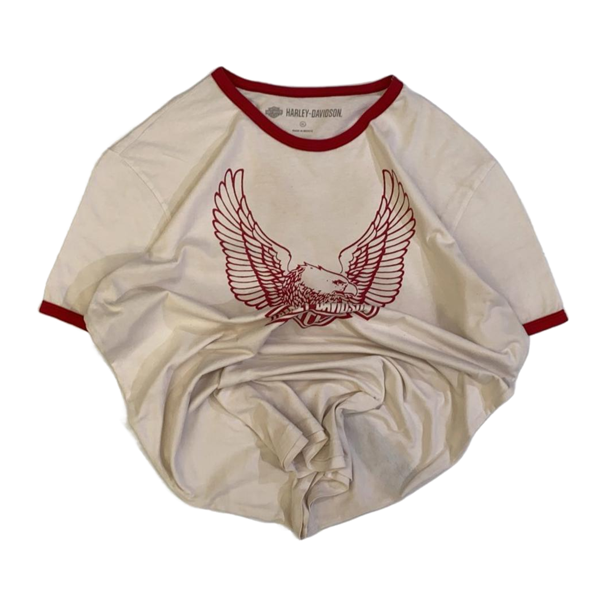 1636 Harley Davidson Women's Eagle Logo Contrast Rib Short Sleeve T Shirt White XL