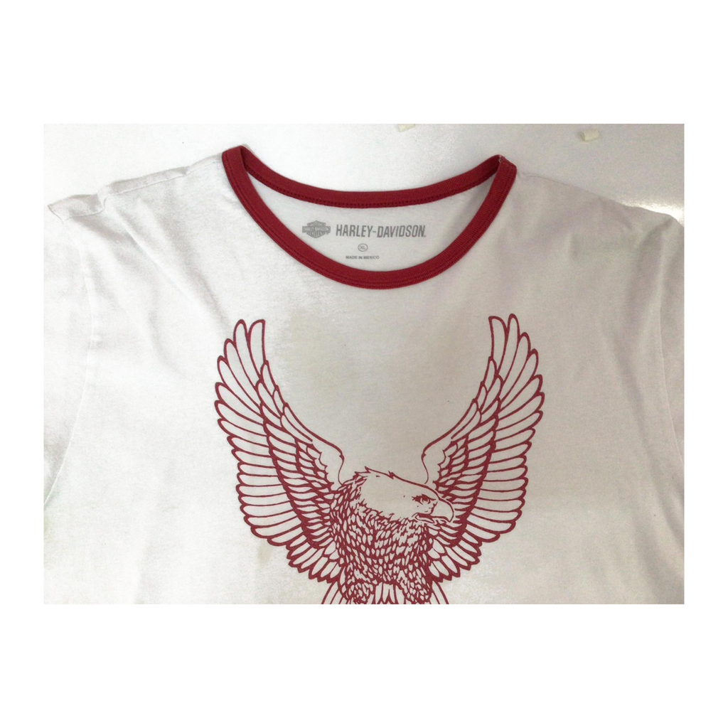 1636 Harley Davidson Women's Eagle Logo Contrast Rib Short Sleeve T Shirt White XL