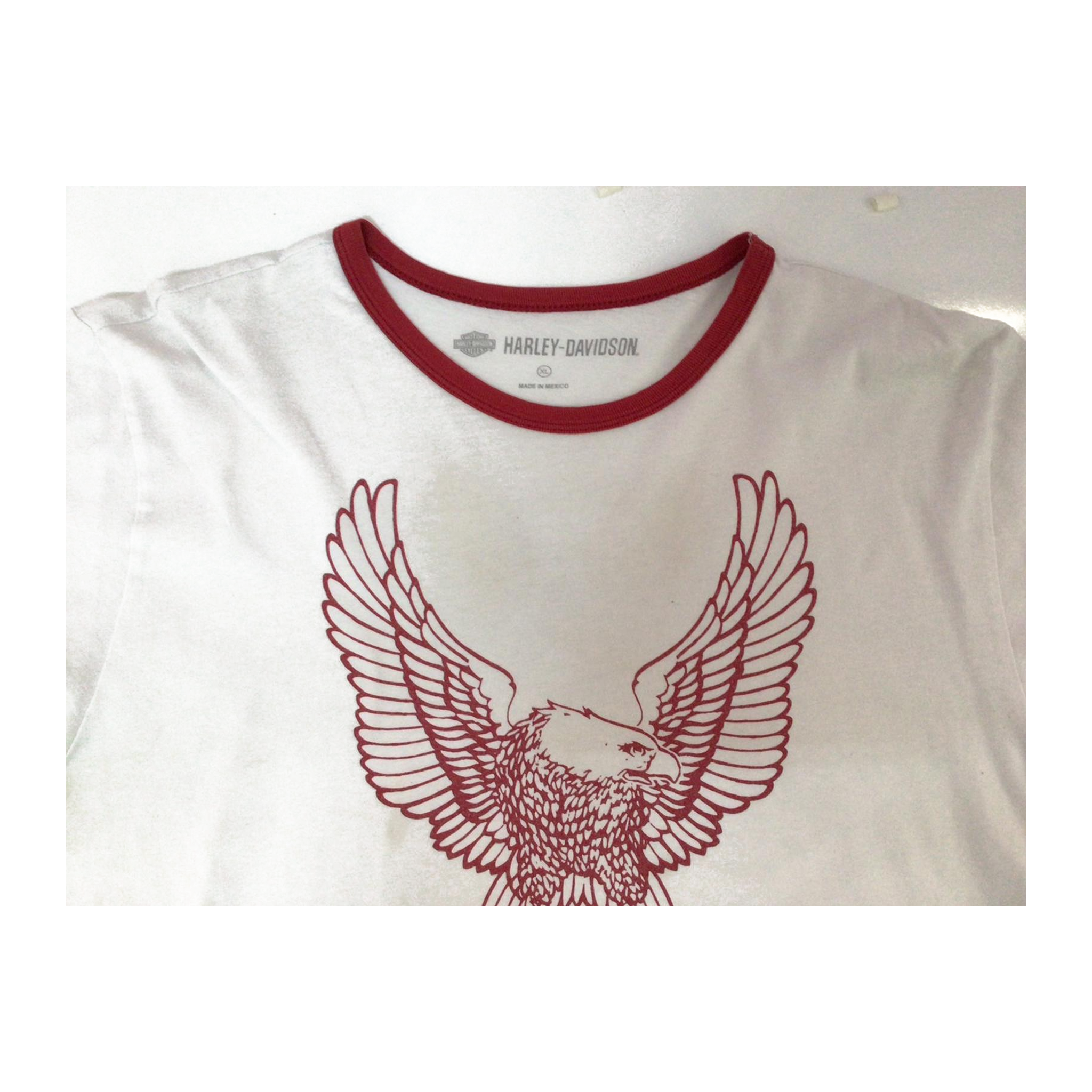 1636 Harley Davidson Women's Eagle Logo Contrast Rib Short Sleeve T Shirt White XL
