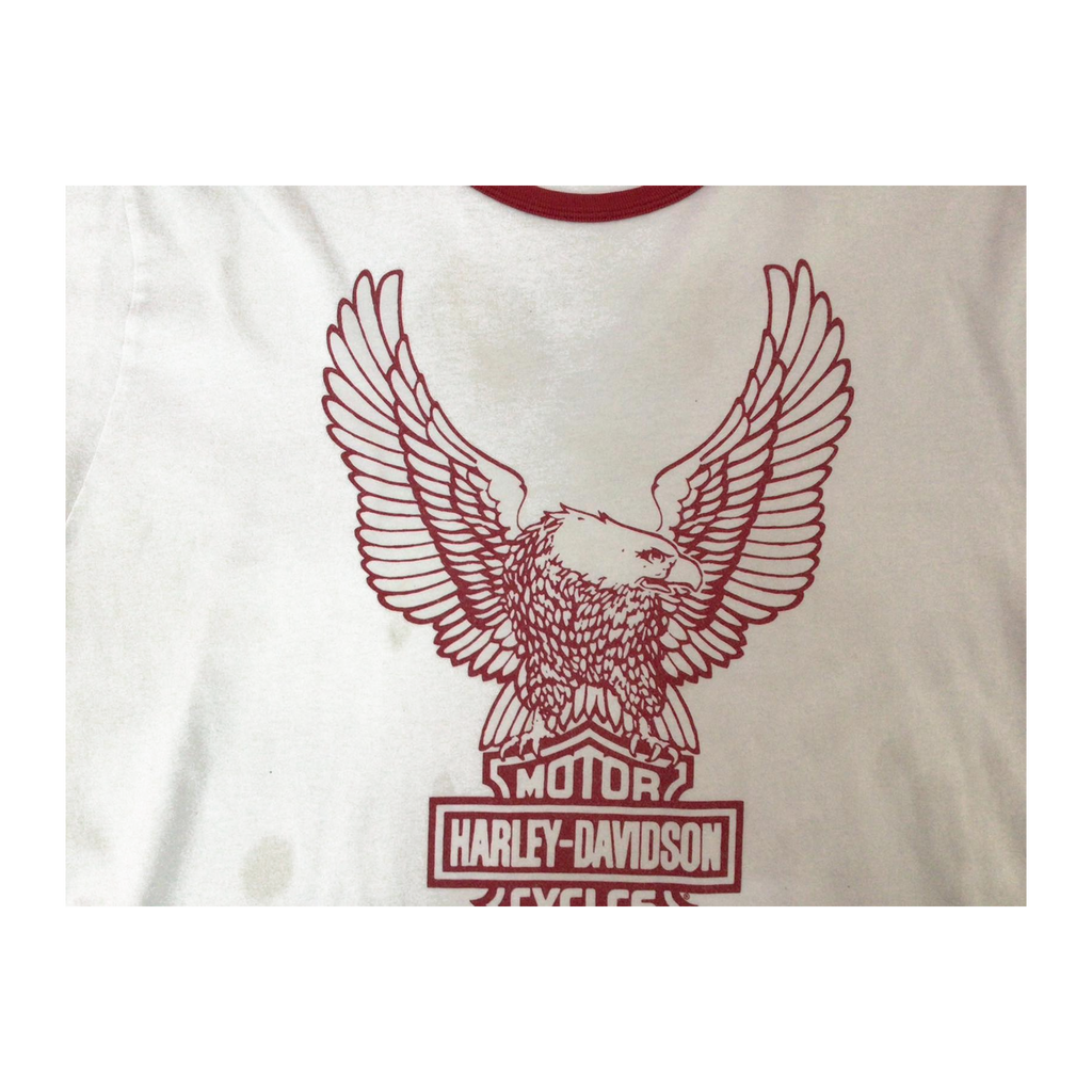 1636 Harley Davidson Women's Eagle Logo Contrast Rib Short Sleeve T Shirt White XL