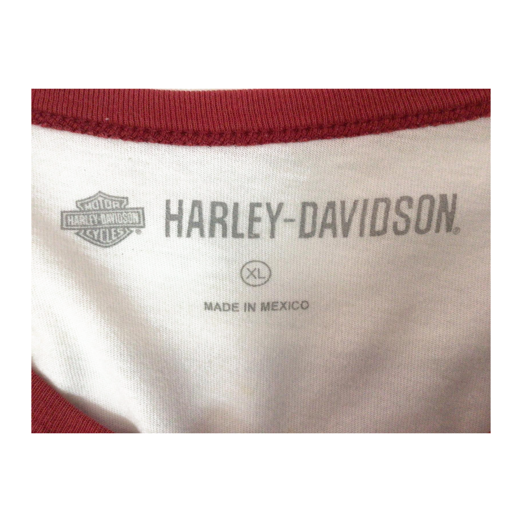 1636 Harley Davidson Women's Eagle Logo Contrast Rib Short Sleeve T Shirt White XL