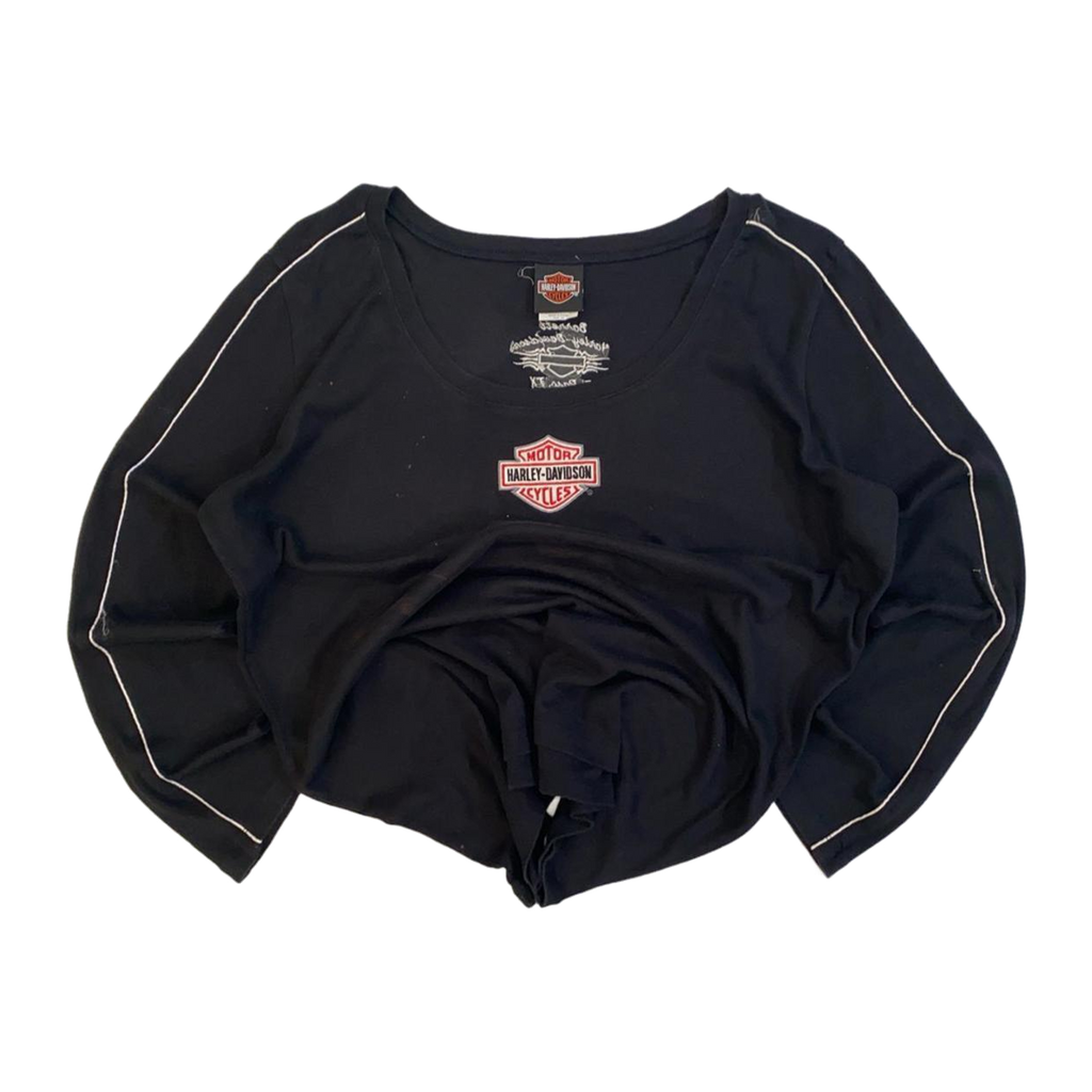 1637 Harley Davidson Women's Contrast Stitch Logo Patch Long Sleeve T Shirt Black 2XL