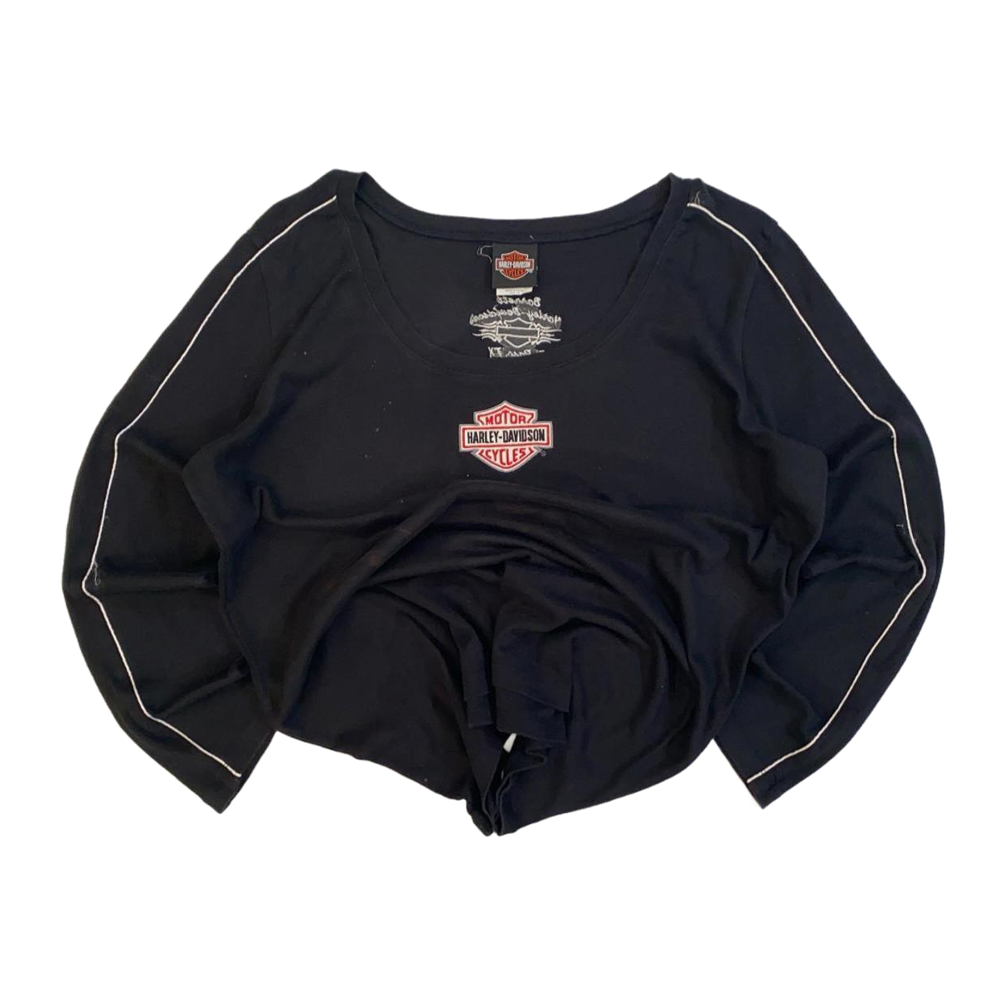 1637 Harley Davidson Women's Contrast Stitch Logo Patch Long Sleeve T Shirt Black 2XL
