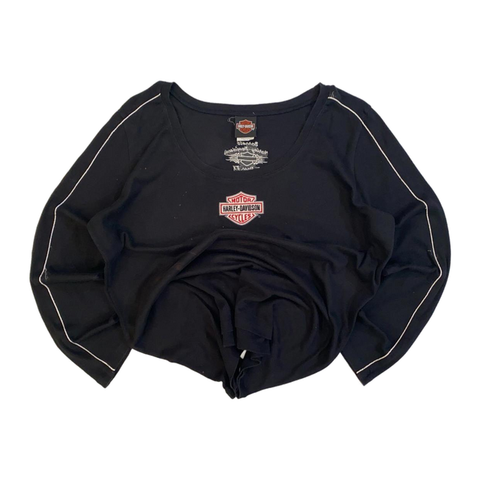 Harley Davidson Women's Contrast Stitch Logo Patch Long Sleeve T Shirt Black 2XL
