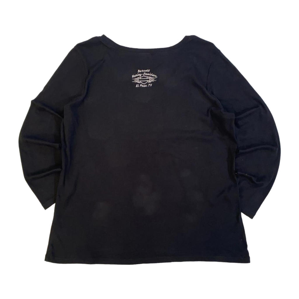 1637 Harley Davidson Women's Contrast Stitch Logo Patch Long Sleeve T Shirt Black 2XL