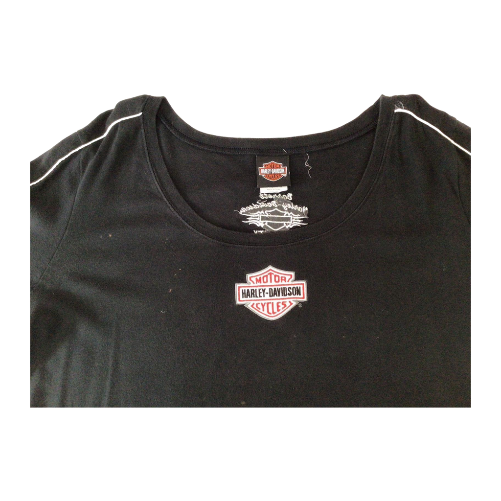 1637 Harley Davidson Women's Contrast Stitch Logo Patch Long Sleeve T Shirt Black 2XL