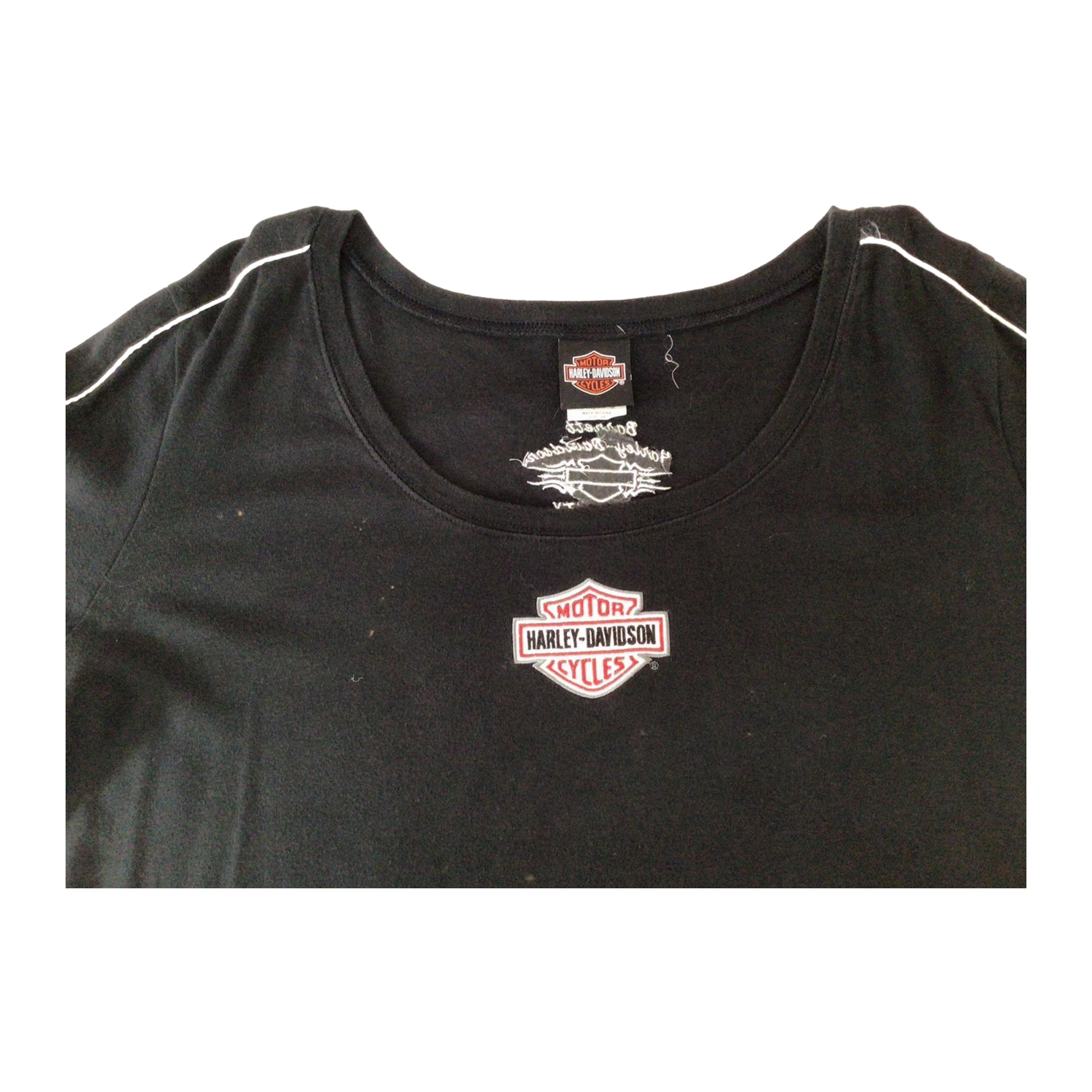 1637 Harley Davidson Women's Contrast Stitch Logo Patch Long Sleeve T Shirt Black 2XL