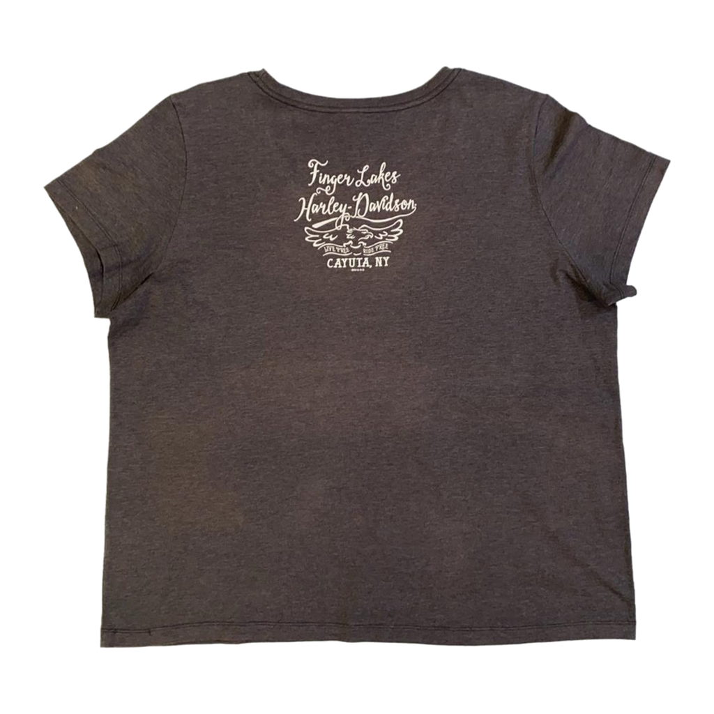 1638 Harley Davidson Women's Y2K Filigree Cross Short Sleeve T Shirt Grey 3XL