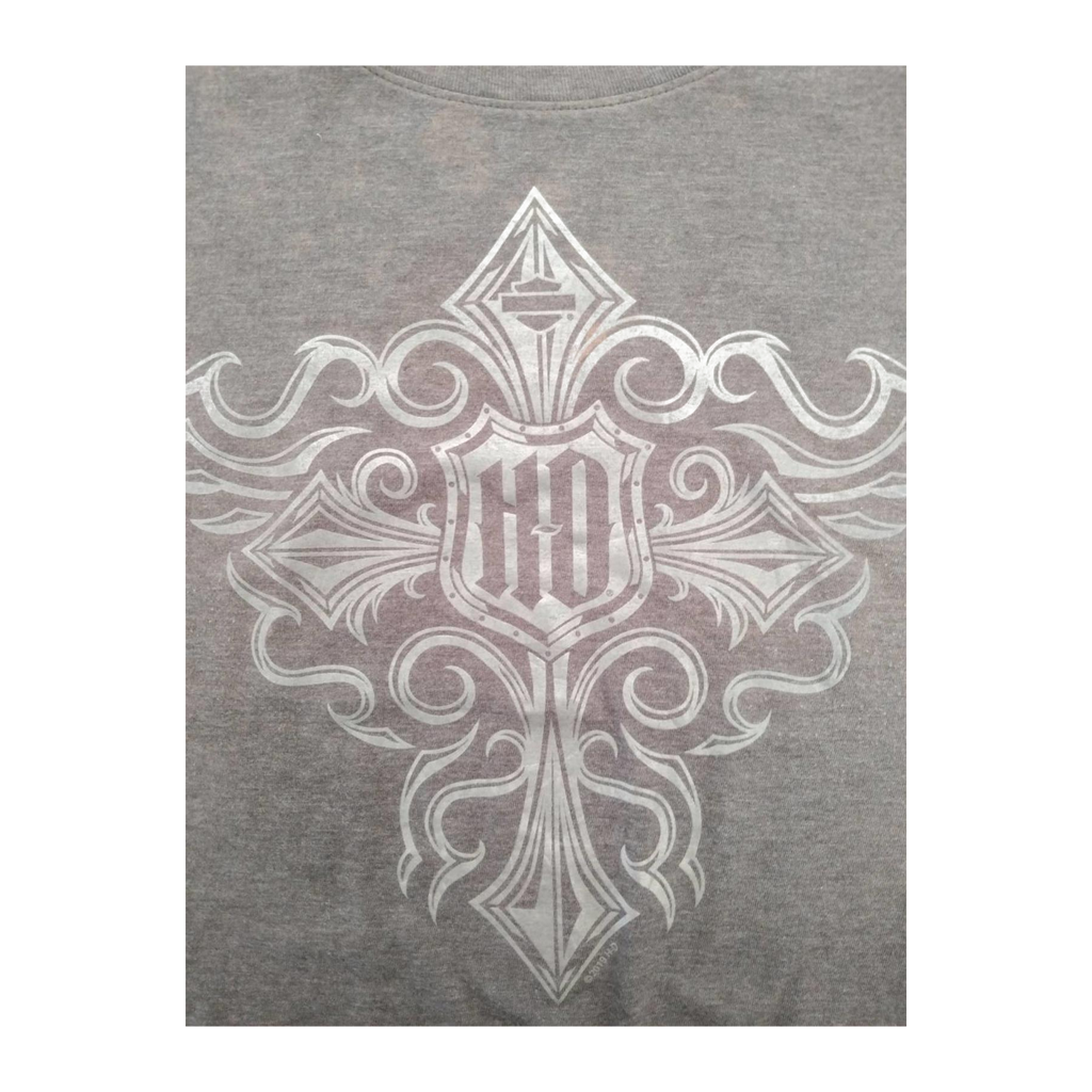 1638 Harley Davidson Women's Y2K Filigree Cross Short Sleeve T Shirt Grey 3XL