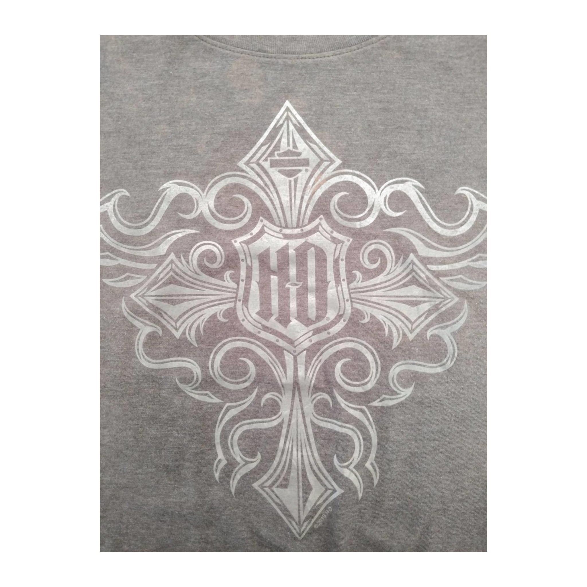 1638 Harley Davidson Women's Y2K Filigree Cross Short Sleeve T Shirt Grey 3XL