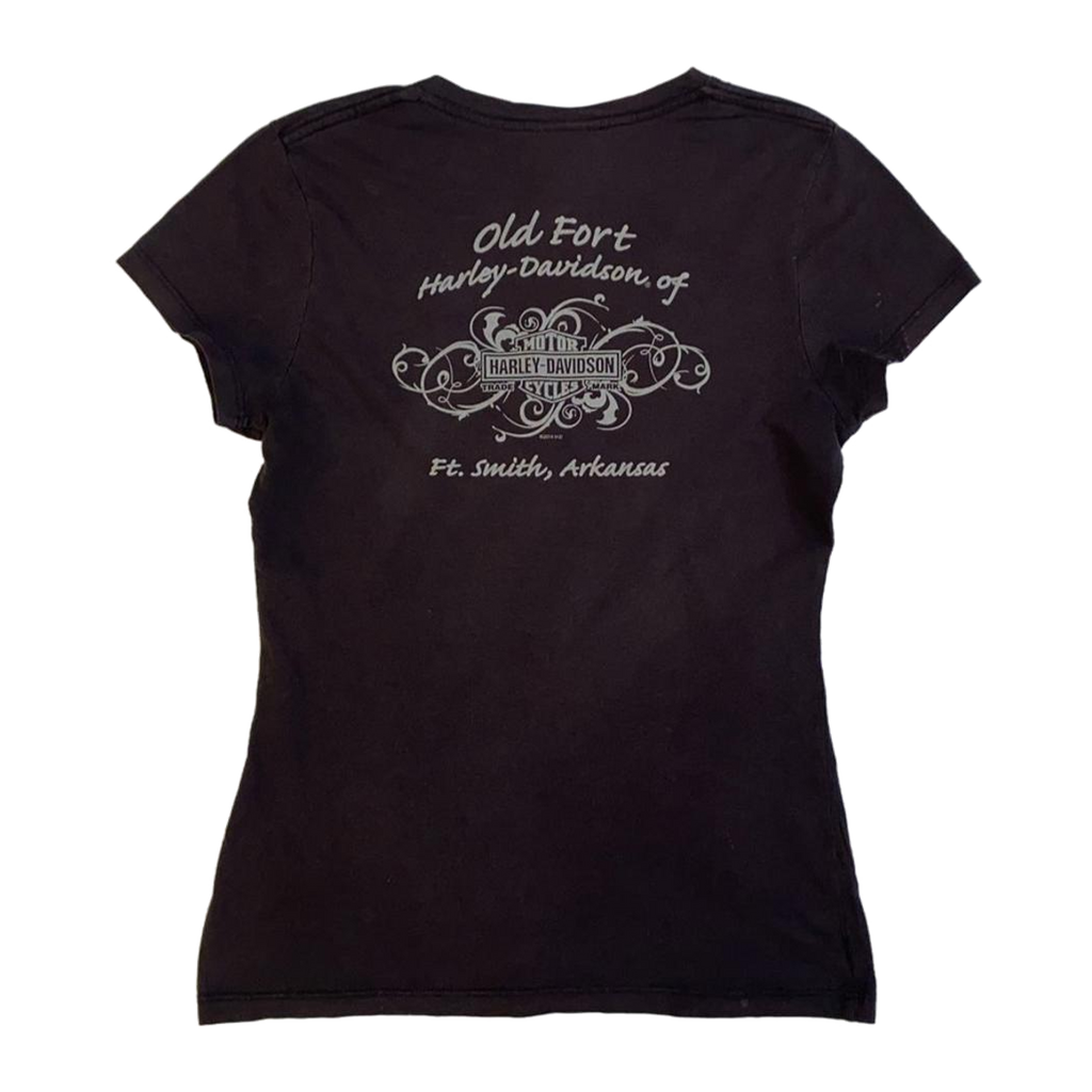 1641 Harley Davidson Women's Bedazzled Logo Short Sleeve V Neck T Shirt Black M