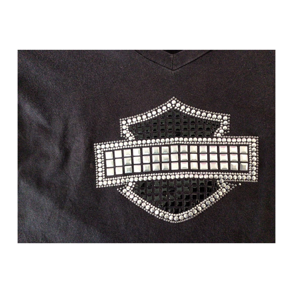 1641 Harley Davidson Women's Bedazzled Logo Short Sleeve V Neck T Shirt Black M