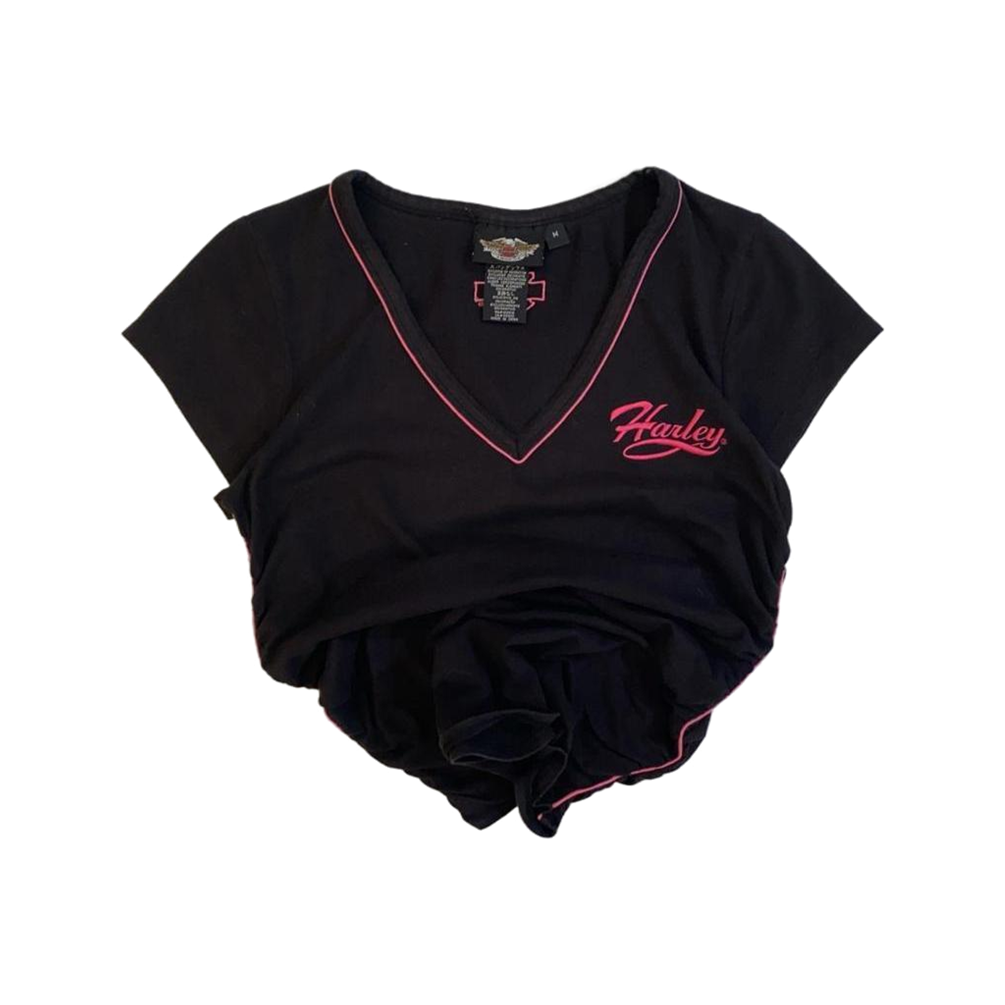 1642 Harley Davidson Women's Contrast Stitch Short Sleeve Baby Doll T Shirt Black M