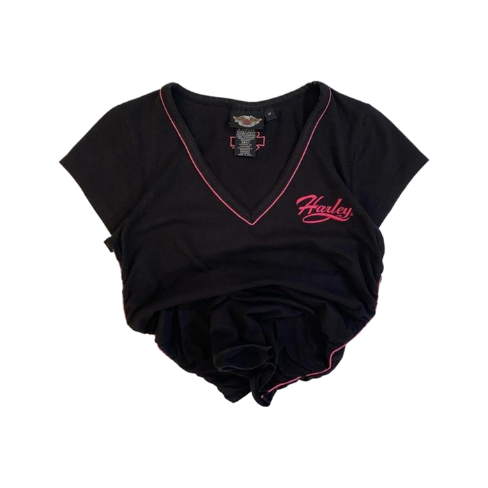 Harley Davidson Women's Contrast Stitch Short Sleeve Baby Doll T Shirt Black M
