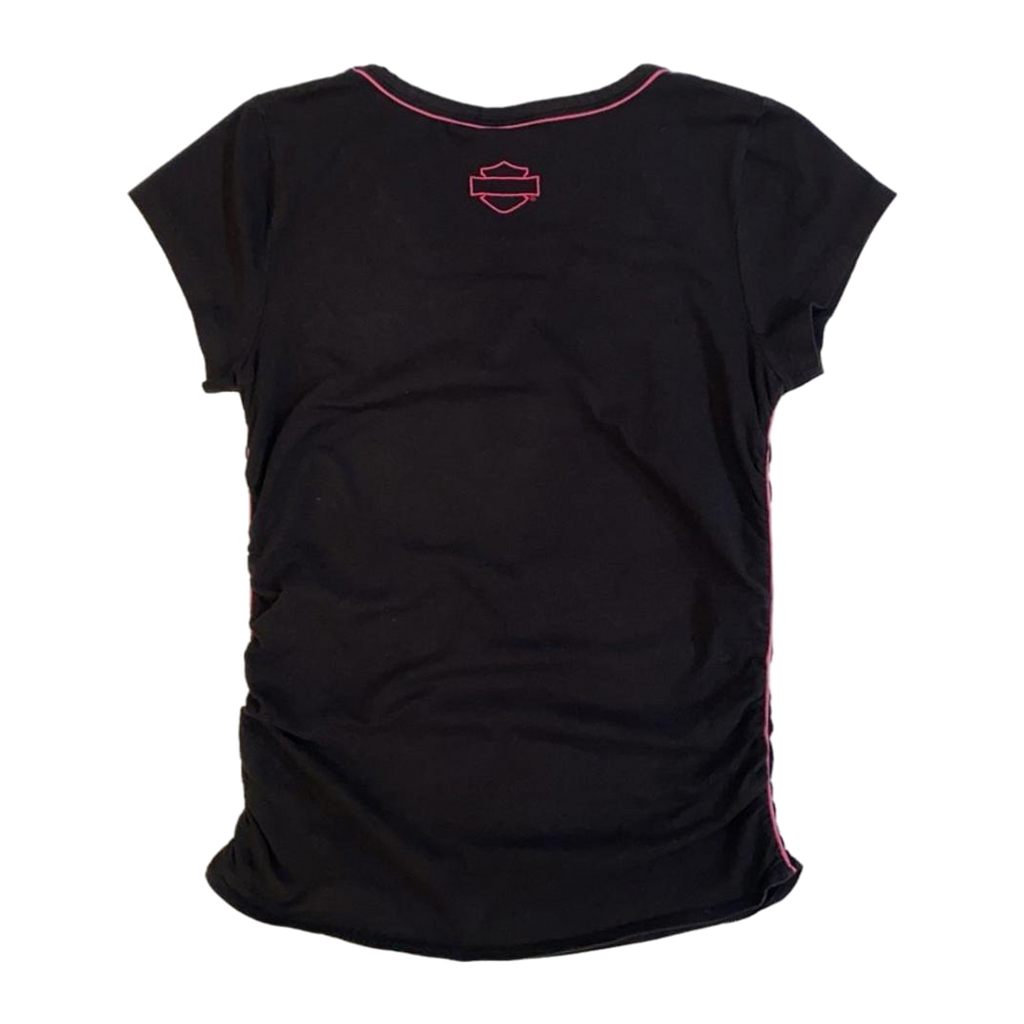 1642 Harley Davidson Women's Contrast Stitch Short Sleeve Baby Doll T Shirt Black M