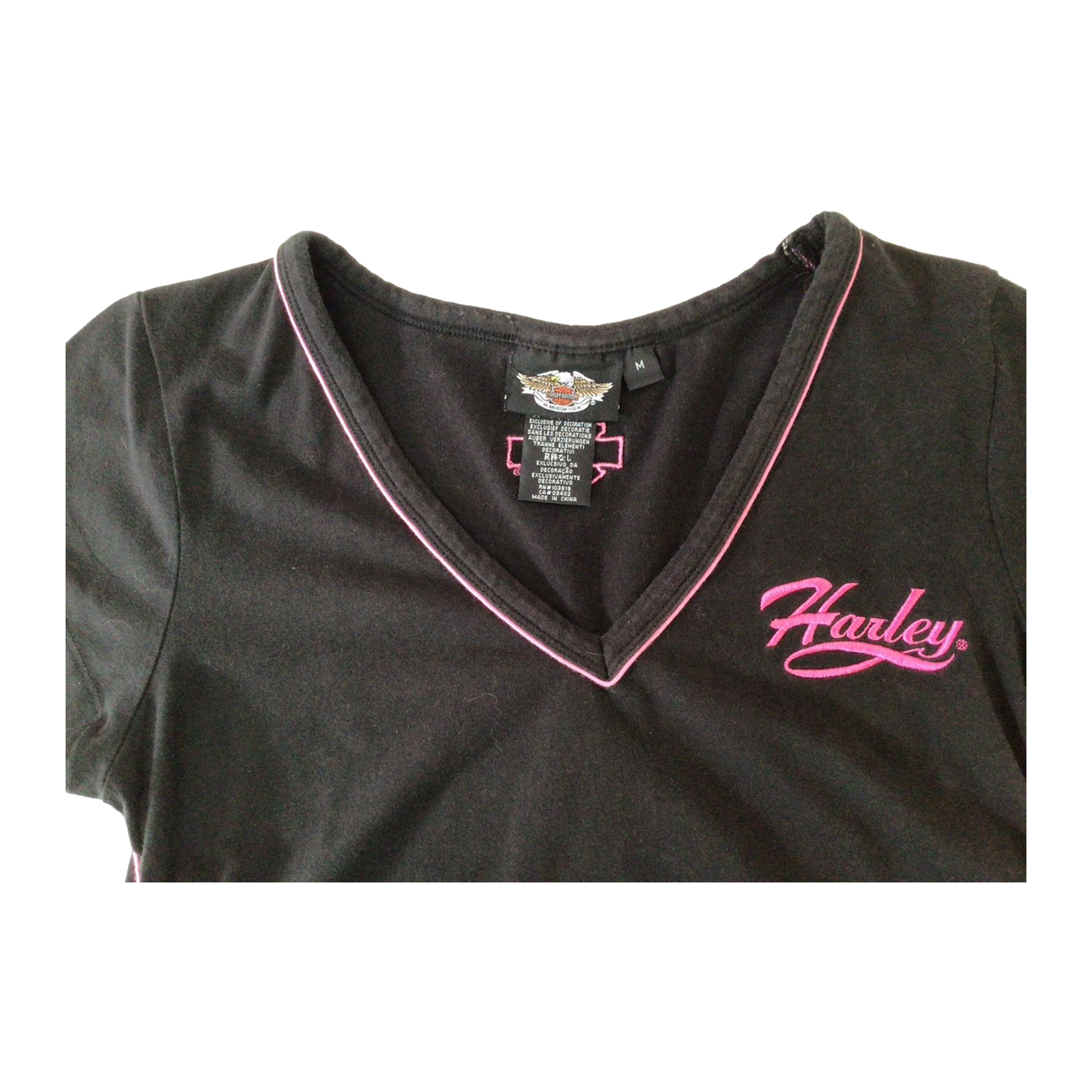 1642 Harley Davidson Women's Contrast Stitch Short Sleeve Baby Doll T Shirt Black M