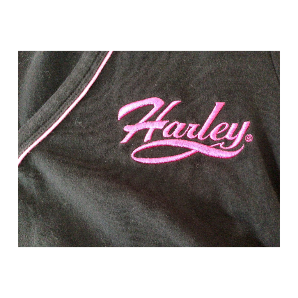 1642 Harley Davidson Women's Contrast Stitch Short Sleeve Baby Doll T Shirt Black M